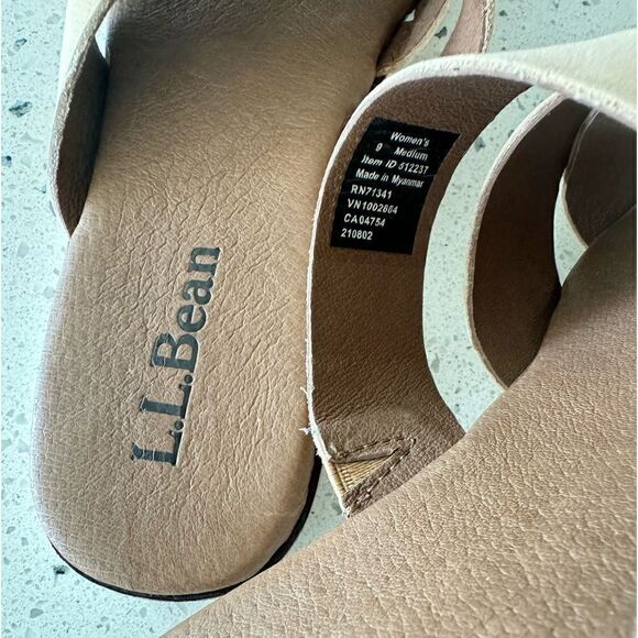 L.L. Bean Women's Natural Tan Leather Straps Slides Casual Sandals Size 9 NWOT - Picture 6 of 12